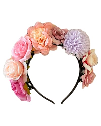 KGDUYC Haarreif Dirndl Blumen Rosen Haarband Trachten Haarschmuck Blumen Haarkranz Stirnband Damen Mädchen Kopfband mit Gemischten Blüten für Hochzeit Hawaii Karneval Mottoparty von KGDUYC