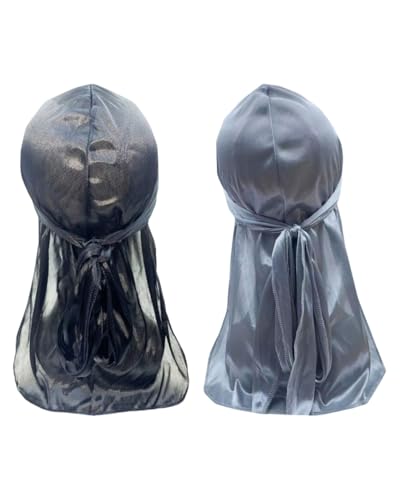KGDUYC Herren 2 Stück Seidenwellen Kappe seidige Durag Kappen mit langem Schwanz elastische Durags weich atmungsaktiv seidig gewellt perfekt für,durag men,vintage turban herren durag von KGDUYC