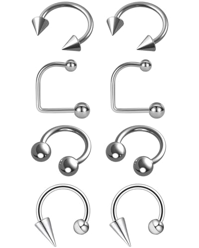 KGDUYC Hufeisen Piercing Nasenpiercing Septum Ring - 8 Paar 16G Spiked Hufeisen Nasen Septum Ringe, Edelstahl Ohrringe Spike Lippenring, Nippel Helix Piercing Schmuck Für Damen Herren von KGDUYC