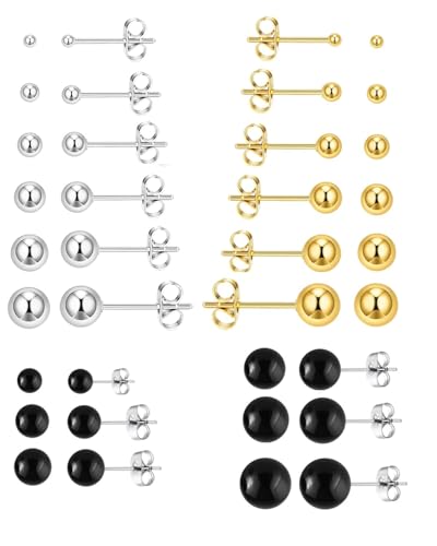 KGDUYC Kugel Ohrstecker - 18 Paare Edelstahl Ohrstecker Set 3-8mm Studs Perlen Ohrringe Knorpel Ohr Piercing Unisex Punk Ohrschmuck Silber Gold Schwarz ,6 Größen KGDUYC Kugel Ohrstecker - 18 Paare Edelstahl Ohrstecker Set 3-8mm Studs Perlen Ohrringe Knorpel Ohr Piercing Unisex Punk Ohrschmuck Silber Gold Schwarz ,6 Größen von KGDUYC