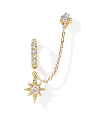 KGDUYC Ohrringe Silber 925 für Damen Mädchen 14K Vergoldet Doppel Piercing Ohrstecker Creolen mit Kette, Hypoallergen Zirkonia Ohrringe Silber Hängend für Mehrere Ohrlöcher Knorpel Set-G von KGDUYC