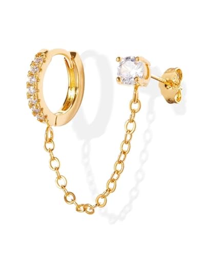 KGDUYC Ohrringe Silber 925 für Damen Mädchen 14K Vergoldet Doppel Piercing Ohrstecker Creolen mit Kette, Hypoallergen Zirkonia Ohrringe Silber Hängend für Mehrere Ohrlöcher Knorpel Ohrringe Set-A KGDUYC Ohrringe Silber 925 für Damen Mädchen 14K Vergoldet Doppel Piercing Ohrstecker Creolen mit Kette, Hypoallergen Zirkonia Ohrringe Silber Hängend für Mehrere Ohrlöcher Knorpel Ohrringe Set-A von KGDUYC