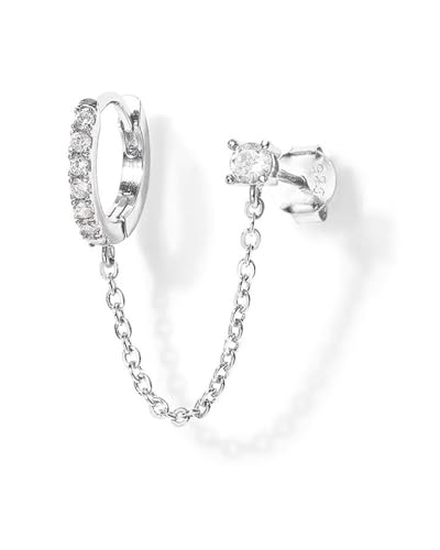 KGDUYC Ohrringe Silber 925 für Damen Mädchen 14K Vergoldet Doppel Piercing Ohrstecker Creolen mit Kette, Hypoallergen Zirkonia Ohrringe Silber Hängend für Mehrere Ohrlöcher Knorpel Ohrringe Set-B von KGDUYC