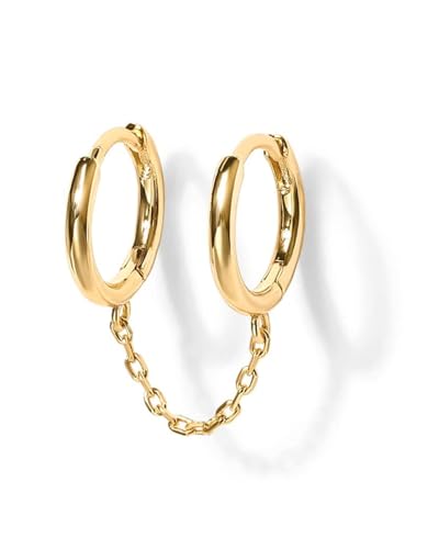 KGDUYC Ohrringe Silber 925 für Damen Mädchen 14K Vergoldet Doppel Piercing Ohrstecker Creolen mit Kette, Hypoallergen Zirkonia Ohrringe Silber Hängend für Mehrere Ohrlöcher Knorpel Set-E von KGDUYC
