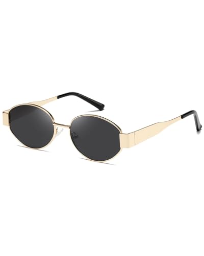 KGDUYC Retro Sonnenbrille Damen Herren Mode Sonnenbrillen Oval Metal Trendy Classic UV400 Schutz Sonnenbrillen - graue Gläser von KGDUYC