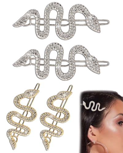 KGDUYC Schlangen Haarnadeln Silber - 4 Stück Strass Haarnadel Clips Legierung Vintage Haarspangen,Kopfschmuck Glitzer Schlangen Haarklemmen, Haarschmuck Accessoires für Frauen und Mädchen von KGDUYC