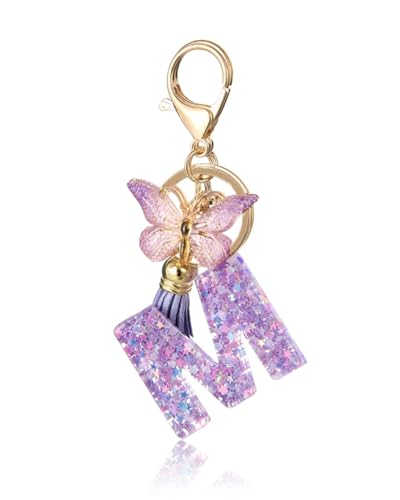 KGDUYC Schlüsselanhänger Anfangsbuchstabe Autoschlüssel Anhänger mit Buchstabe Auto schlüsselanhänger Schmetterling für mädchen damen Buchstabe M von KGDUYC