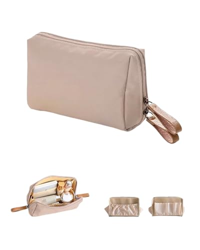 KGDUYC Tragbare Kosmetiktasche Damen, Handtasche Kosmetiktasche, kleine Multifunktions-Aufbewahrungstasche, Kosmetik Lagerung für Reise Schlafzimmer, Bad und andere Anlässe - Khaki von KGDUYC