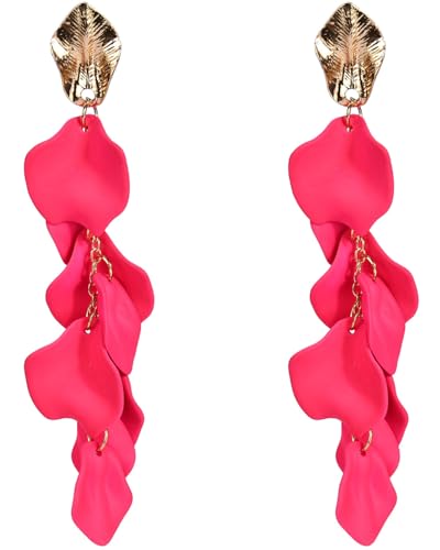 KGDUYC blumen ohrringe - Acryl Blütenblatt Tropfen Ohrringe Lange Quaste Tropfen Rose Ohrringe Übertriebene Blumenohrringe für Damen und Mädchen 80er 90er Jahre Accessoires Neon Party,rosarot von KGDUYC