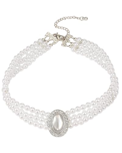 KGDUYC perlenkette damen，perlenkette，pearl necklace，Mehrreihige Perlenkette Damen Hochzeits 3 reihig Perlen Choker Weiß Mehrschichtige Halskette Schmuck，perlen schmuck，perlenkette 20er jahre damen von KGDUYC