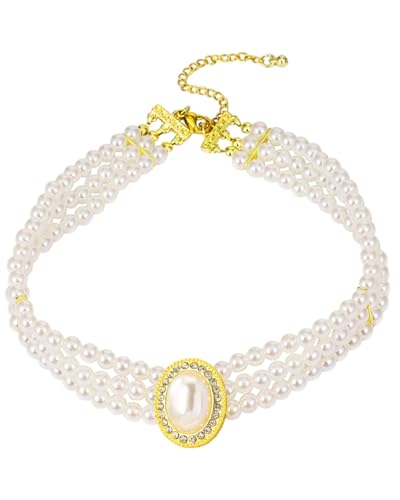 KGDUYC perlenkette damen，perlenkette，pearl necklace，Mehrreihige Perlenkette Damen Hochzeits 3 reihig Perlen Choker Weiß Mehrschichtige Halskette Schmuck，perlen schmuck，perlenkette gold，perlen choker von KGDUYC