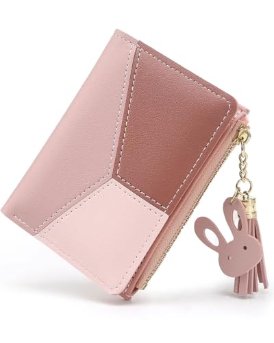 KGDUYC Portmonee Damen aus Glattem und Weichem PU Leder, Geldbörse Klein im Kurzformat, in Schönen Farben Mit Reißverschluss, Rosa von KGDUYC