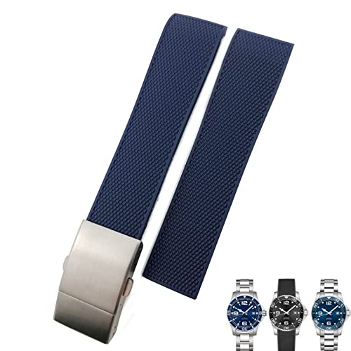 KGFCE 19mm 20mm 21mm Gummiarmband, für Longines Master Conquest HydroConquest L3 Schwarz Grau Blau Silikon Wasserdichtes Uhrenarmband(Blue Silver,20mm) von KGFCE