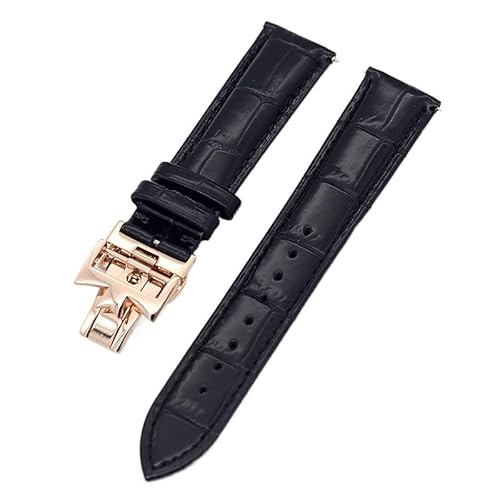 KGFCE 19mm 20mm 22mm doppelseitige Rindsleder-Uhrenarmbänder für Vacheron VC Uhrenarmband Constantin für Männer und Frauen Rindslederarmbänder(Black Rose gold clas,22mm) von KGFCE