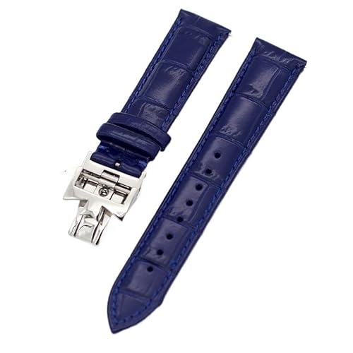 KGFCE 19mm 20mm 22mm doppelseitige Rindsleder-Uhrenarmbänder für Vacheron VC Uhrenarmband Constantin für Männer und Frauen Rindslederarmbänder(Blue Silver clasp,22mm) von KGFCE