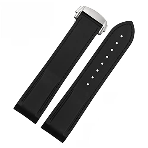 KGFCE 20 mm 22 mm Silikon Uhrenband für Omega Seamaster 007 Handgelenk Wasserdichtungsgurtarmband mit Faltschnalle(Black black silver,22mm) von KGFCE