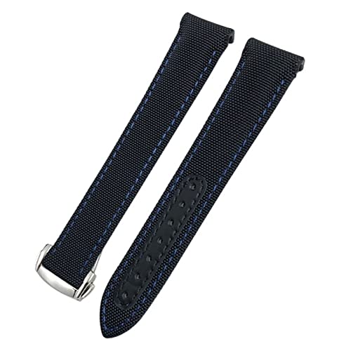 KGFCE 20 mm Canvas-Leder-Armband für Omega Seamaster 300 Speedmaster AT150 Planet Ocean Nylon-Uhrenarmband(Black Blue) von KGFCE