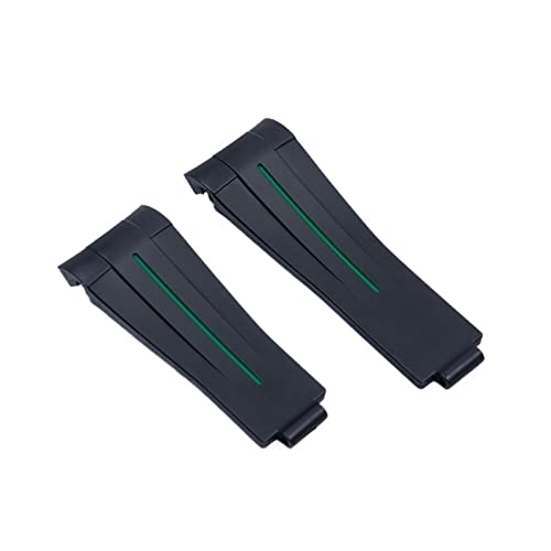 KGFCE 20 mm Gummi-Uhrenarmband, schwarz, verstellbare Faltschließe, für Rolex-Armband, für Submariner GMT OYSTERFLEX Daytona-Armband(Blk Green Line,Blk Buckle) von KGFCE