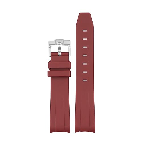 KGFCE 20 mm Natur-Fluorkautschuk-Uhrenarmband mit gebogenem Ende. Ersatz für Rolex-Armband. Neue grüne Submariner Explorer 2 Rollen-Uhrenarmbänder(Deep red) von KGFCE