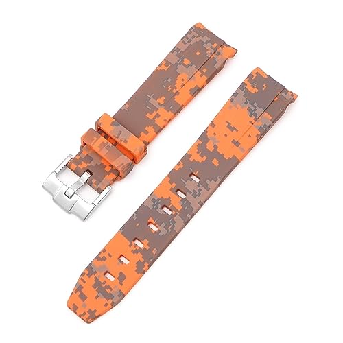 KGFCE 20 mm Natur-Fluorkautschuk-Uhrenarmband mit gebogenem Ende. Ersatz für Rolex-Armband. Neue grüne Submariner Explorer 2 Rollen-Uhrenarmbänder(Digital Orange) von KGFCE
