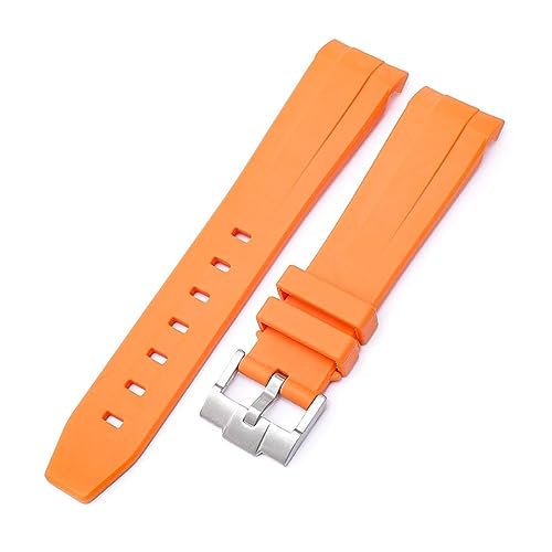 KGFCE 20 mm Natur-Fluorkautschuk-Uhrenarmband mit gebogenem Ende. Ersatz für Rolex-Armband. Neue grüne Submariner Explorer 2 Rollen-Uhrenarmbänder(Orange) von KGFCE