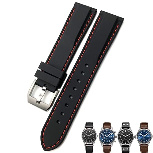 KGFCE 20mm 21mm 22mm Gummi Silikon Schwarz Blau Uhrenarmbänder für IWC PILOT Mark 18 Uhr Sportarmband(Black red,19mm) von KGFCE