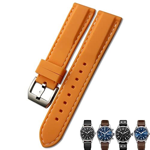 KGFCE 20mm 21mm 22mm Gummi Silikon Schwarz Blau Uhrenarmbänder für IWC PILOT Mark 18 Uhr Sportarmband(Orange white,19mm) von KGFCE
