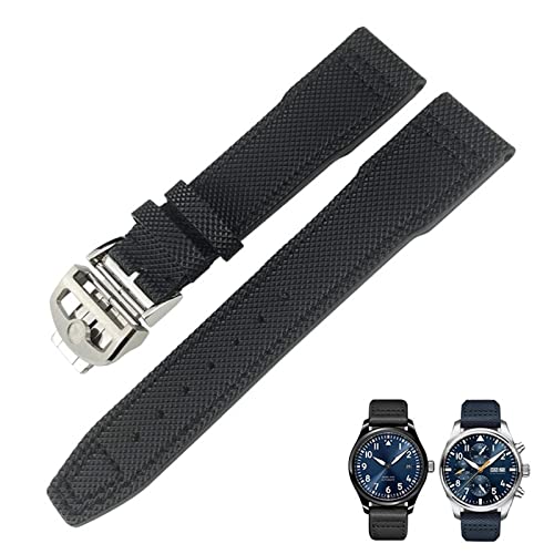 KGFCE 20mm 21mm 22mm Nylonfaser-Lederarmband passend für IWC IW377729 IW389001 Big Pilot Watch Grün Blau Schwarz Uhrenarmband(Short black,21mm) von KGFCE
