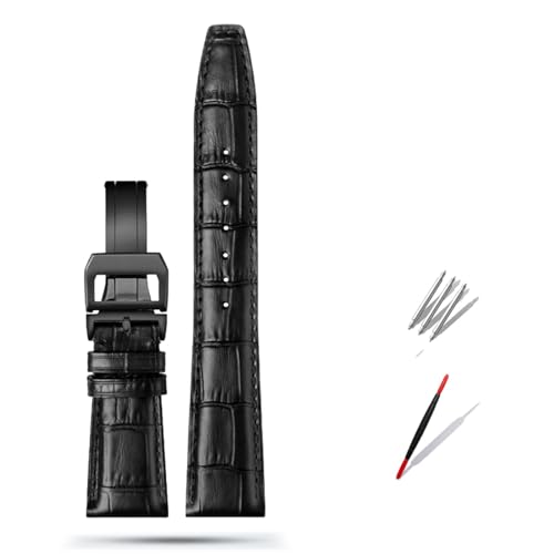 KGFCE 20mm 21mm 22mm Rindsleder Uhrenarmband Ersatz für IWC Portugieser Porotfino Familie PILOT'S Uhren Armband Faltschließe(Black balck buckle,20mm) von KGFCE
