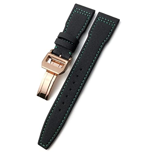 KGFCE 20mm 21mm 22mm gewebtes Nylon-Uhrenarmband mit Faltschließe, passend für IWC Pilot Mark Portugieser Portofino Armband(Black green rose,20mm) von KGFCE