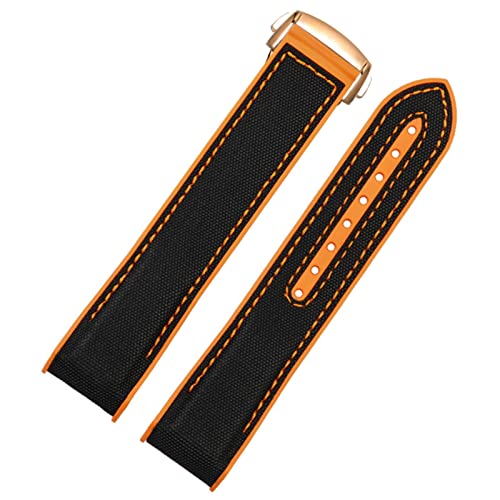 KGFCE 20mm 22mm schwarzer blau orange Stoff Nylon Gummi Uhrenband für Omega Seamaster 300 Ocean Watchband Schnallen -Schnallen -Werkzeuge Silikongurt(Black orange-RD,22mm) von KGFCE