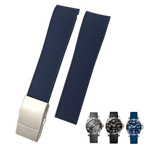KGFCE 21 mm 22 mm gebogenes Gummi-Silikon-Armband, passend für Longines Hydroconquest L3 MIDO Uhr, wasserdichte Sport-Soft-Uhrenarmbänder(Blue 1,20mm) von KGFCE