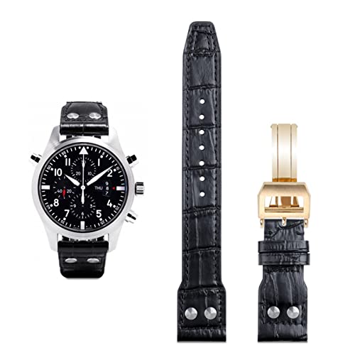 KGFCE 21mm 22mm Italien Rindsleder echtes weiches Lederarmband für IWC Pilot Mark 18 weiches braunes Uhrenarmband Faltschließe(Blk Gold Buckle,22mm Mark On) von KGFCE