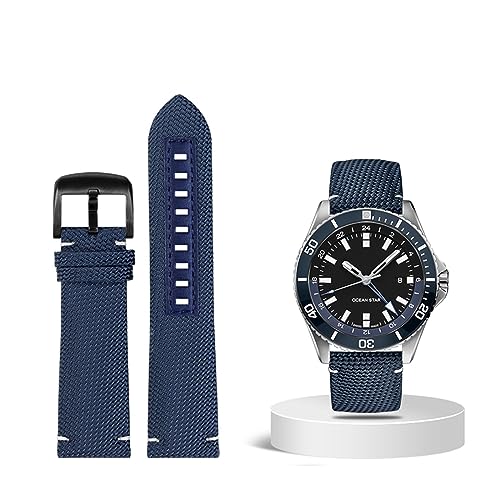 KGFCE 22 mm wasserdichtes Nylon-Armband für Mido M026.629/430 Ocean Star M042.430 Ersatzarmband Herrenzubehör(Blue black buckle) von KGFCE