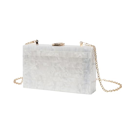 KGFCE Damen Fashion Striped Perlglanz Acryl Clutch Crossbody Bag Handytasche, weiß, 18x5x11cm von KGFCE