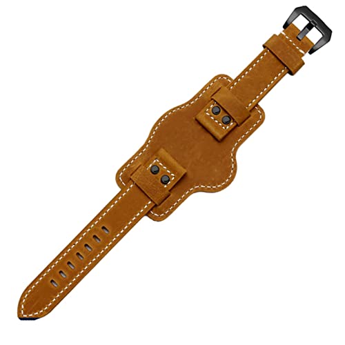 KGFCE Dualuse Leder Uhr Watch Vintage Armband Cowhide Leder Dicke Gurt für Panerai Freizeit Weiches Armband 20 22 24 26mm Uhrenbandbänder(Brown black rivet,26mm) von KGFCE