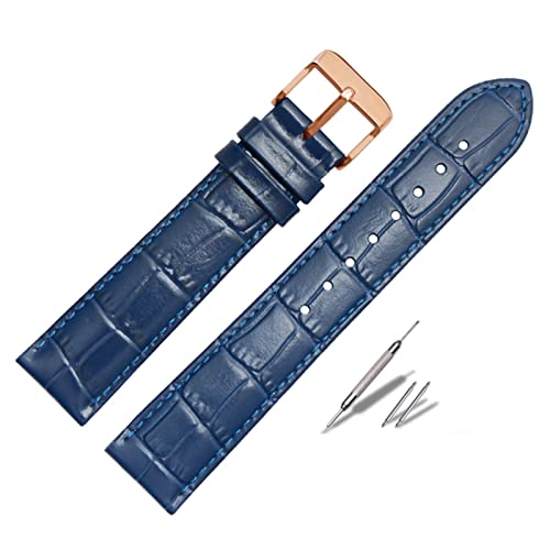 KGFCE Dunkelblau klassisches echtes Leder -Uhrband für Marken Armband 18 mm 20 mm 22 mm Gurt mit Edelstahlverschluss(Blue rose gold,12mm) von KGFCE