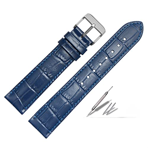 KGFCE Dunkelblau klassisches echtes Leder -Uhrband für Marken Armband 18 mm 20 mm 22 mm Gurt mit Edelstahlverschluss(Blue silver,12mm) von KGFCE