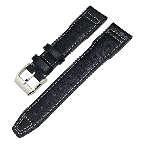 KGFCE Echtes Leder Uhrband Für Iwc Markieren Xviii Le Petit Prince Pilots Uhr 20mm 21mm 22mm Kaufpferdsgurt(Black white silver,22mm) von KGFCE