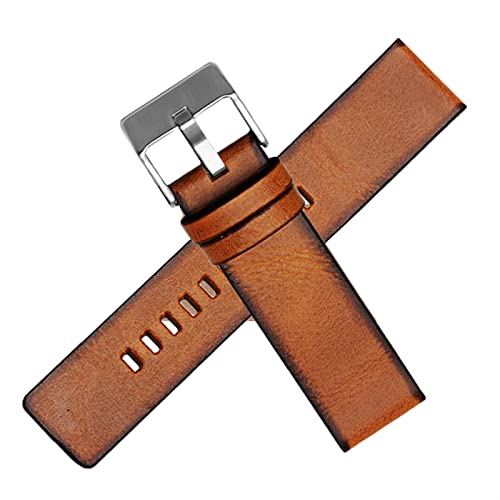 KGFCE Echtes Leder -Uhrband für Diese DZ4323 4318 1657 7413 725 Uhrengurt 22 mm 24 mm 26 mm 28mm Polizei Retro Brown Originalstil(A-brown silver,26mm) von KGFCE