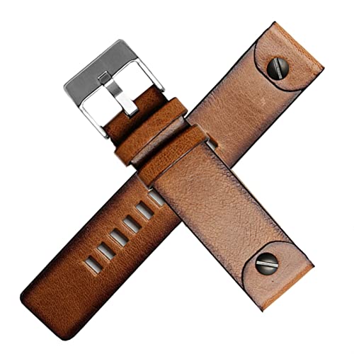 KGFCE Echtes Leder -Uhrband für Diese DZ4323 4318 1657 7413 725 Uhrengurt 22 mm 24 mm 26 mm 28mm Polizei Retro Brown Originalstil(B-brown silver,26mm) von KGFCE