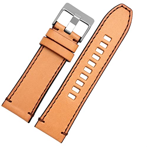 KGFCE Echtes Leder -Uhrband für Diese DZ4323 4318 1657 7413 725 Uhrengurt 22 mm 24 mm 26 mm 28mm Polizei Retro Brown Originalstil(D-brown silver,28mm) von KGFCE
