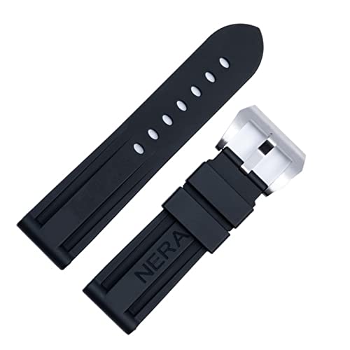 KGFCE Fluorkautschuk 22mm 24mm Uhrenarmband Silikonarmband für Panerai Uhrenarmband(Blk Sil Buckle,24mm) von KGFCE