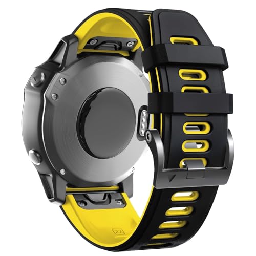 KGFCE Für Fenix ​​8 Uhrenarmband/Fenix ​​7 Uhrenarmband/Fenix ​​5 Band 22 mm Silikon-Uhrenarmband Ersatz für Fenix ​​6 Pro/Fenix ​​5 Plus/Fenix ​​7 Pro(Black-Yellow) von KGFCE