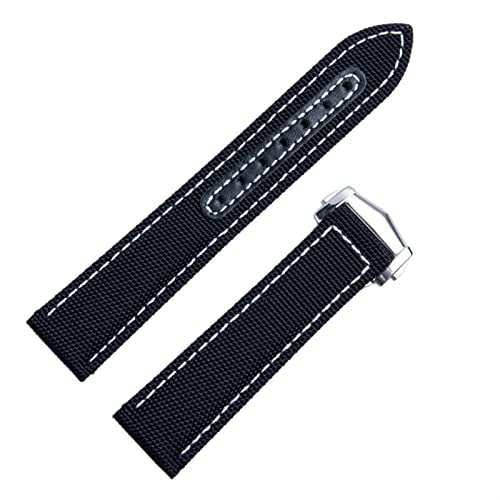 KGFCE Für Omega Gurt 300 AT150 Stoffleder Aqua Terra 150 Watchband -Bereitstellungsschnalle 20mm 22mm Nylon Canvas Watch Band(Blk Silver Buckle,20mm) von KGFCE