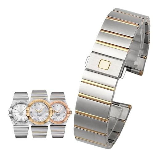 KGFCE Für Omega Steel Strap Constellation Double Eagle Series Stahlarmband Herren Damen Uhrenkette 17mm 23mm 25mm(Silver gold,23mm) von KGFCE