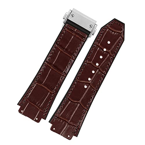 KGFCE Für -Riemen URKNALL Watchband Edelstahlschnalle Free Tool Männer neue echte Kuhleder Gummi -Uhrband 26 * 19mm(A-Brown,26X19mm black clasp) von KGFCE