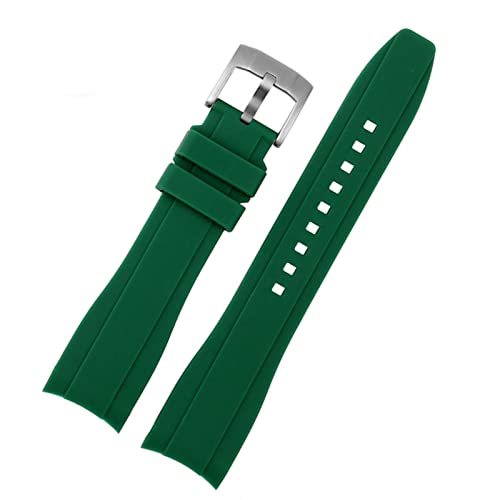 KGFCE Für Rolex Lonce Citizen BN0193 Gebogene Oberfläche Silikon Beobachtungsstreifen 19mm 20mm 22mm 21 Man Soft Zubehör Armband, 21mm, Green silver, Achate von KGFCE