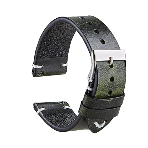 KGFCE Für Rox Classic Watchband Italienisch Vintage Öl Wachs Uhren Band 20mm 22 mm Schnellfreisetzung Armband Echtes Lederband(Green,22mm) von KGFCE