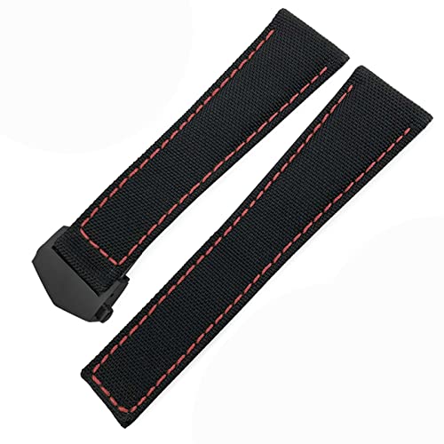 KGFCE Für Tag Heuer Carrera Aquaracer 20mm 22mm Uhr Watch Armbänder Canvas Nylon Leder Uhren Gurt Schnallen Schwarz Uhr Band(Black red black 1,22mm) von KGFCE